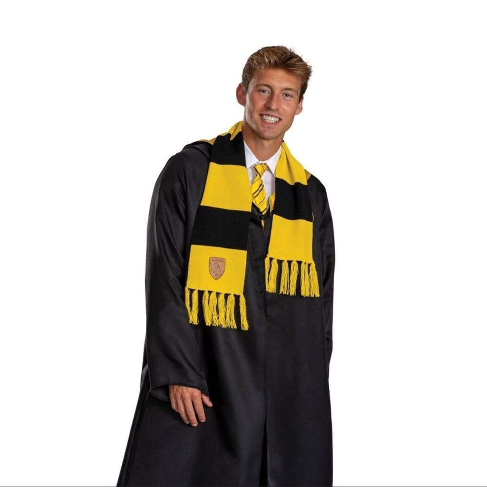 NEW Harry Potter Hufflepuff Adult/kids Costume Headwear, Scarf & light up wand - Picture 3 of 7